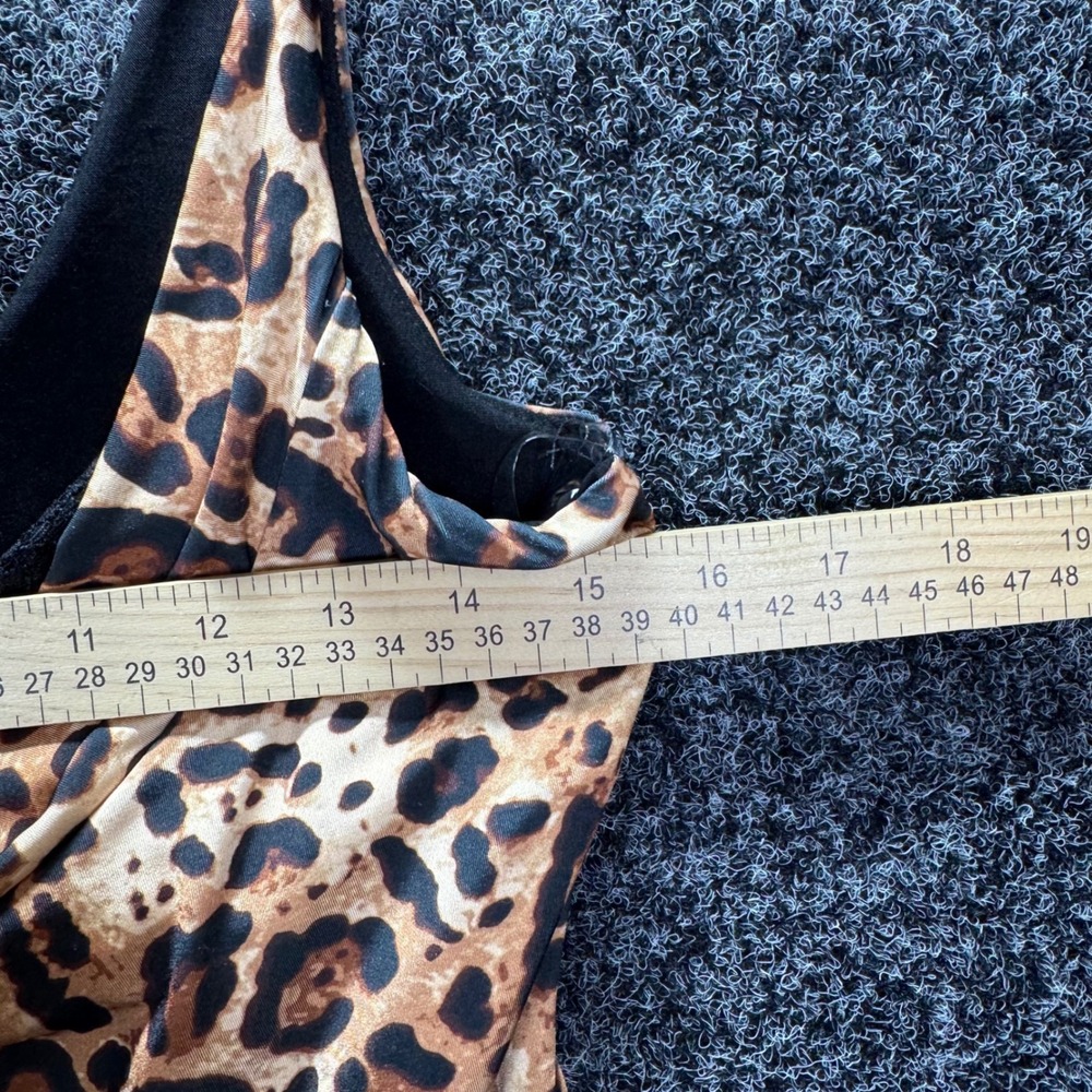 Windsor Leopard Print Cowl Neck Tank Top‎ Lace Trim Brown Black T7916-A  L - Picture 5 of 7